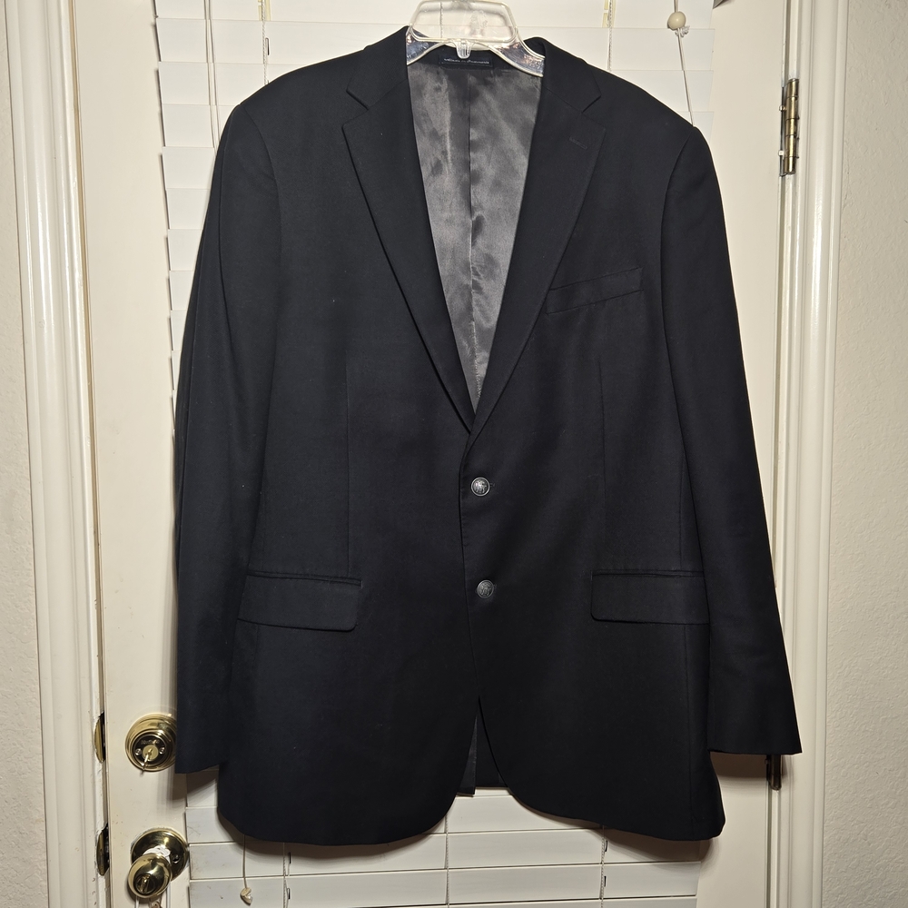 Hart‎ Schaffner Marx Wool Blazer Coat Jacket Mens Size 46L Black Two Buttons